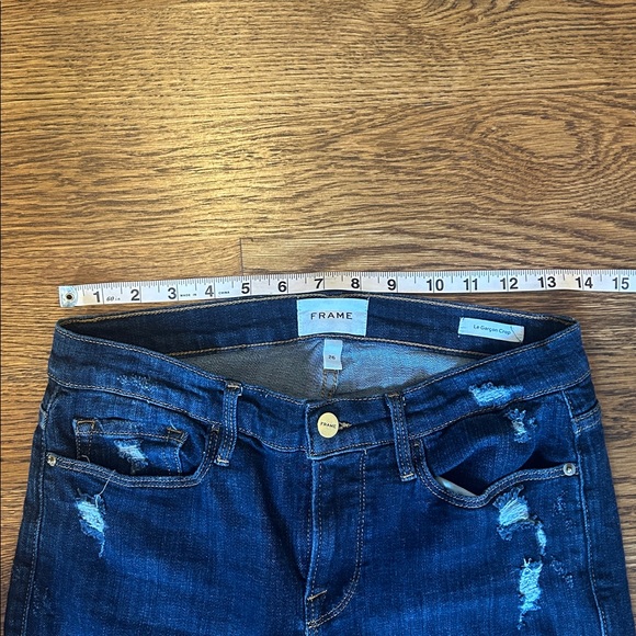 Frame Denim Le Garcon Crop Jeans Sz 26 chewed hem dark wash - Picture 4 of 7